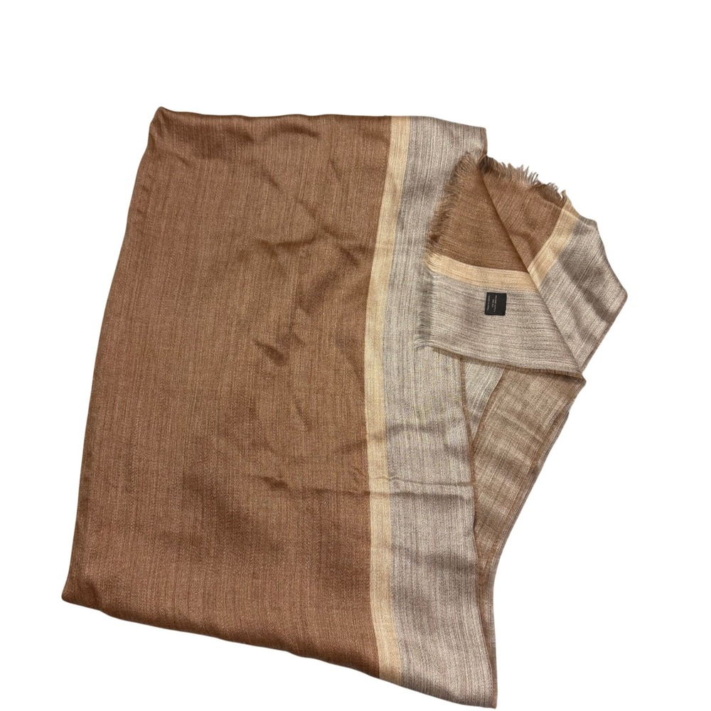 Peruvian Connection Baby Alpaca Silk Large Scarf Striped Brown Tan Wrap Shawl
